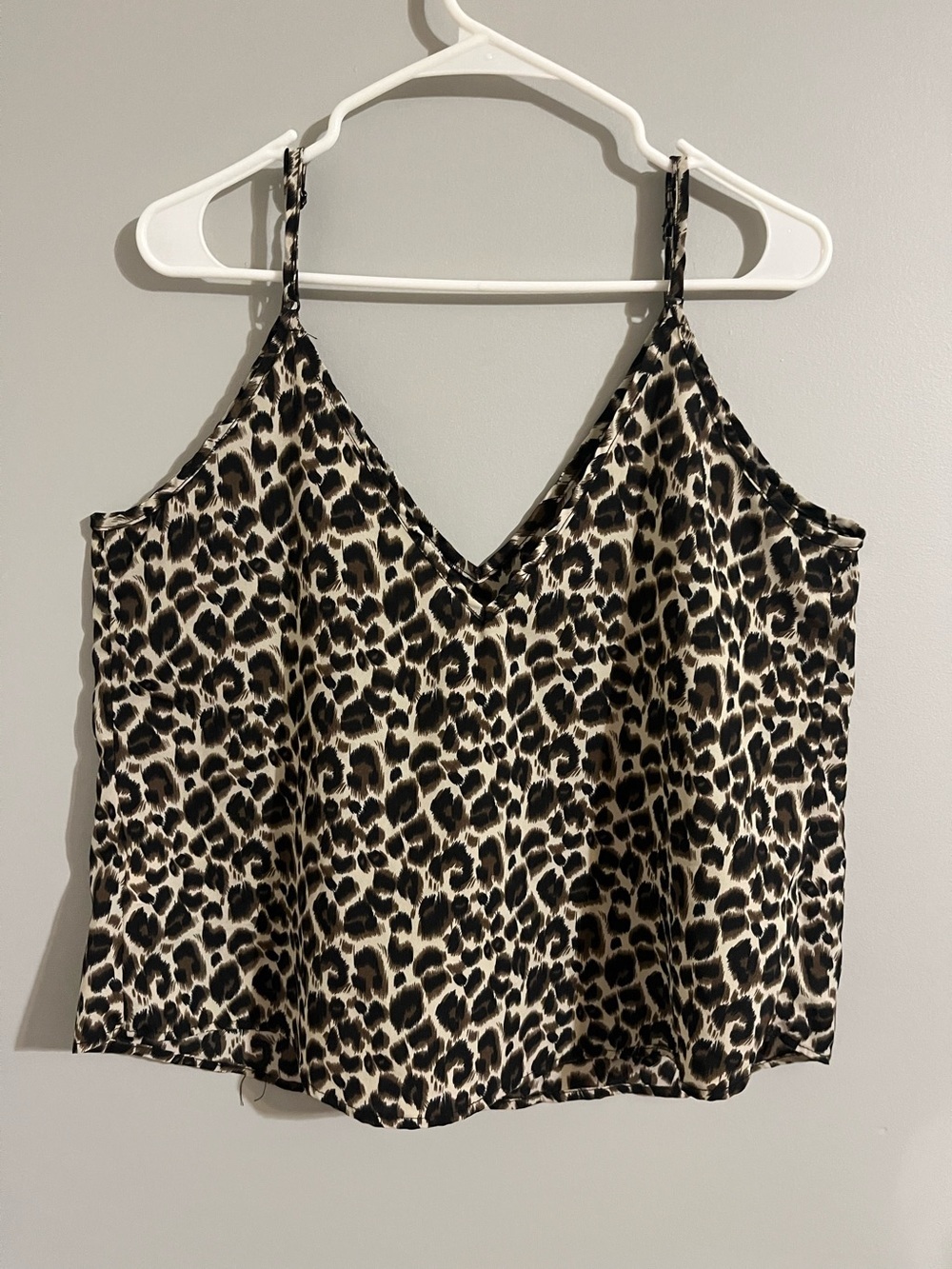 Leopard Print V-Neck Cami Tank Top - Black & Cream